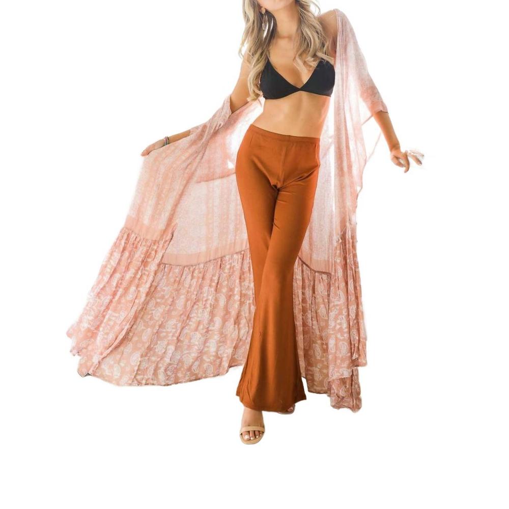 NEW LETO long paisley flowy kimono in blush